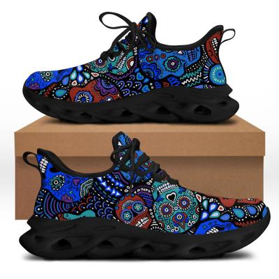 China Neon Blue Breathable/Comfortable/Lightweight Sugar Skull Custom Print Running Sneakers Casual Training Shoes For Women Breathable Wholesale Dropshipping for sale