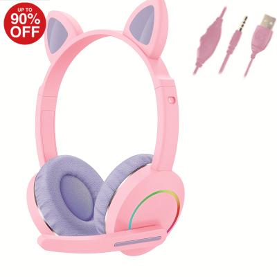 China Headband Audifonos Macaron Headset, Kitty RGB Wired Gaming Headset Sports Cat Headphones Gaming Earphone for sale