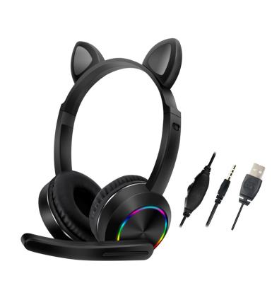 China Factory Wholesale 2021 New Arrival Headband Bass Stereo Cute Cat Ear Deep Wired Headphones for sale