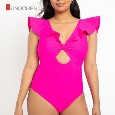 China Breathable Sexy V-Neck Ruffle Bikini Cut Out One Piece Plus Size XXX Women's Swimwear for sale