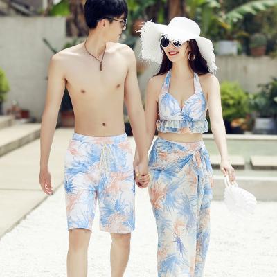 China Breathable In Running New Design Printed Beach Pants High Waist Cover Up Skirt Couples Swimwear Women And Men Bikini Set for sale