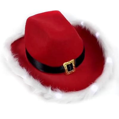 China New Hot Selling LED Toys Red Color Light Cowboy Hat For Christmas Carnival Party Feather Wrap Cowboy Hat Party Supplies Decoration Light for sale