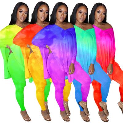 China QUICK DRY women fall clothing 2021 fashionable plus size women tie dye outfit two piece sets tracksuit women sets for sale