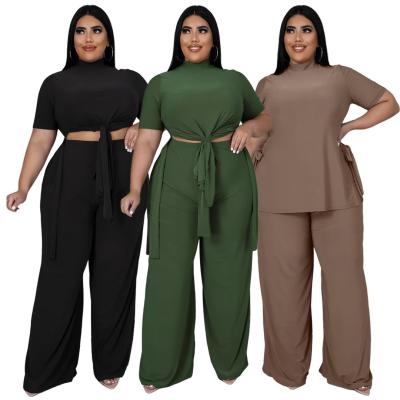 China Viable Wholesale 5XL 2022 Summer Lounge Wear Crop Top Wide Leg Oversized Women Clothing Pants Two Piece Sets For Women for sale