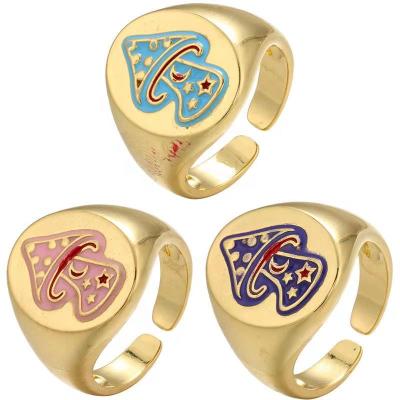 China Wholesale CCR992 Fashion Mushroom Charm Design Trendy Gold Plated Finger Enamel Jewelry Ring Female Open Adjustable Rings Women for sale