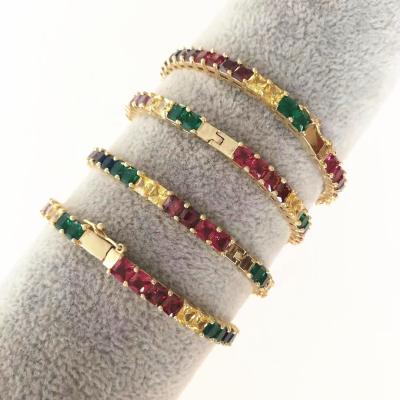 China CZT921 Women's FASHIONABLE Wholesale Jewelry Colorful CZ Cuff Bracelets Shape 18k CZ Gold Plated Micro To Pave Copper Bracelet for sale