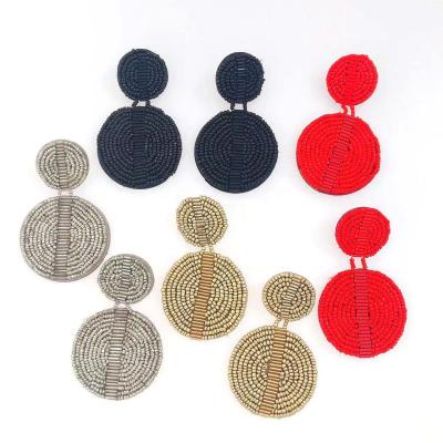 China Wholesale BOHEMIA SBE01 Silver Mail Handmade Seed Bead Stud Earrings New Designs Bohemia Shape Beaded Dangle Jewelry Dangle Earring for sale