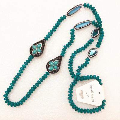 China YJ-RN113 Wholesale Trendy Handmade Glass Pearl Necklace Rhinestone Pave Crystal Turquoise Jewelry Necklace for sale