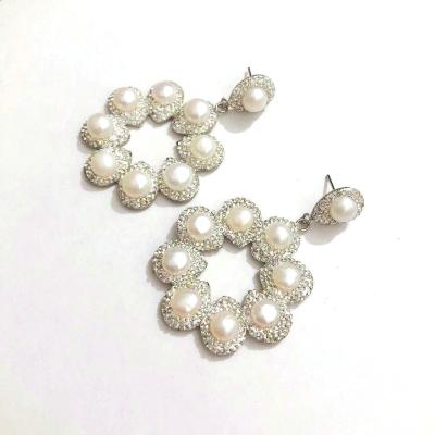 China Wholesale YJ-RE945 TRENDY Pave Crystal Flower Charm Dangle Dangle Earrings Shape Rhinestone Pearl Stud Earring Freshwater Jewelry for sale