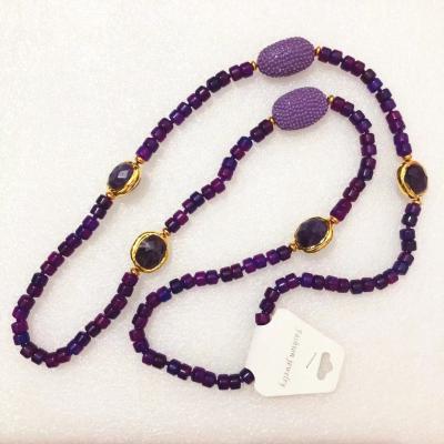 China Fashion Trendy Handmade Necklaces Pearl Amethyst Gemstone Connector Bead Jewelry Wholesale Natural Stone Necklace YJ-RN112 for sale