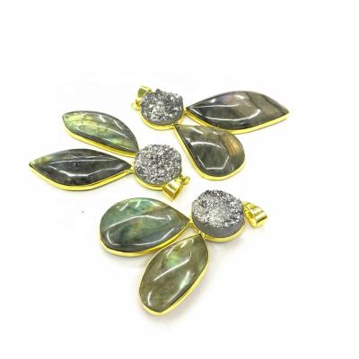 China Wholesale Fashion YJ-P99 TRENDY natural stone druzy charm pendant copper gold plated labradorite gemstone DIY necklace jewelry pendants for sale