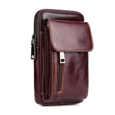 China High Quality Real Leather Cowhide Leather Belt Holder Mobile Phone Bag Pouch For Men for sale