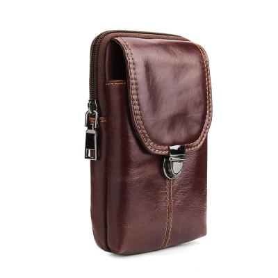 China High Quality Cowhide Leather Man Hold Belt Mobile Phone Bag Multifunctional Genuine Leather Pouch for sale