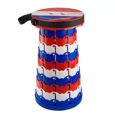 China Color Adjustable Patriotic Portable Stool USA Flag Printed Plastic Retractable (Height) Telescopic Stool for sale