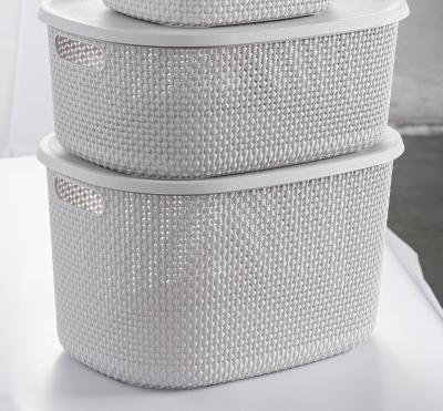 China Good Minimalist Design Durable Rectangular Plastic Storage Basket With Handle for sale