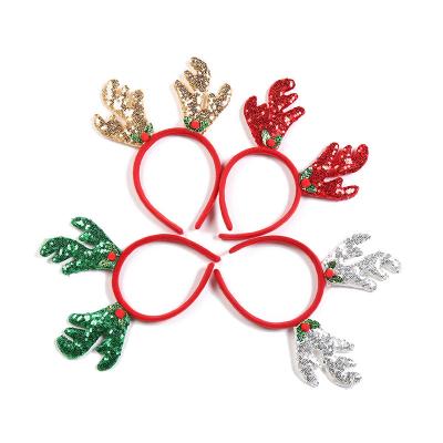 China Fabric And Plastic Sequin Reindeer Antler Headband For Christmas Hair Ornament for sale