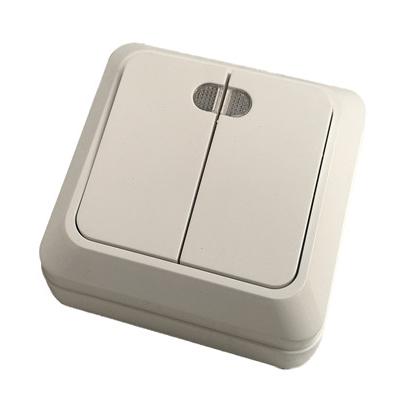 China (YK1802) Plastic Surface Mounted 2 Gang Dual Button Wall Switch with Indicator (10A, 250V) YK1802 for sale