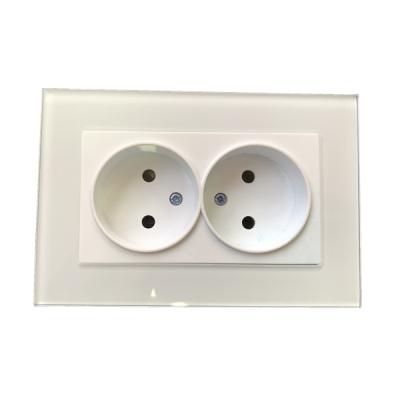 China (YK2011-G) 10A Non Grounding Double Frame Glass Recessed Strip Female Socket Outlet YK2011-G for sale