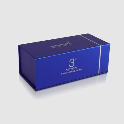 China Handmade Luxury Blue Printing Silver Foil Logo Packagin Book Shape Box For Gift for sale