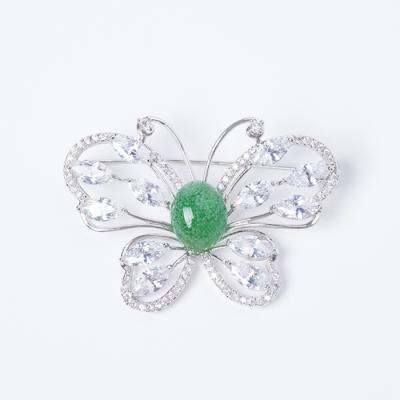 China Unisex High-End Light Luxury Butterfly Celadon Longquan Chandelier Drop Fashion Silver Creative Brooch Pin for sale