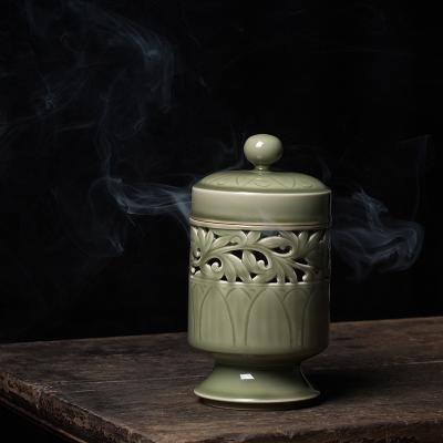 China Chinese Classical Spice Celadon Ramadan Incense Burner Ceramic Longquan Incense Burning Oil Burner for sale