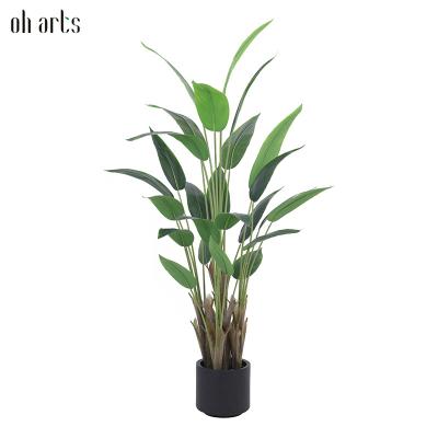 China Decorative Almost Natural Plastic Green Artificial Bird of Paradise Plant Garden Traveler Banana Tree for Indoor Outdoor for sale