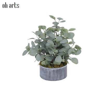 China Small Plants Decorative Artificial Potted Shrubs Topiaries Plastic Green Eucalyptus Garden Eucalyptus For Home Office Office Decoration for sale