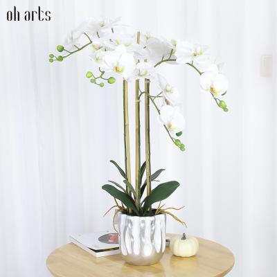 China Decorative Orchid Plants Garden Artificial Lifelike Orchid in Wedding Ceramic Decoration Display Window Pot Touch Potted Real Artificial Orchids for sale