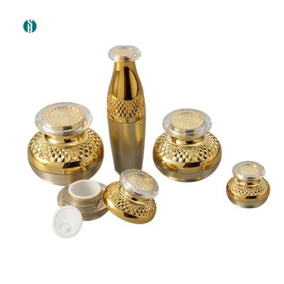 China Cosmetic Wholesale Multi Size Gold Color 50ml Jar Round Shape Acrylic Cream Jar for sale