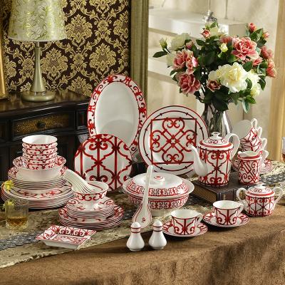 China Sustainable 58 Pcs Bone China Dinnerware Set Luxury Fine Kitchen Utensils Ceramic Dinner Set for sale