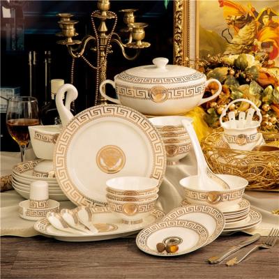 China Hot Selling 60 Pcs Viable Western Royal Home Plug Ceramic Dinnerware Sets for sale