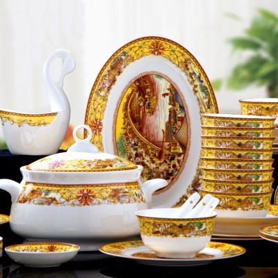 China High Quality Creative Viable Dish Bowl Modern Bone China Dinner Set Porcelain Art Ceramic Tableware Set for sale