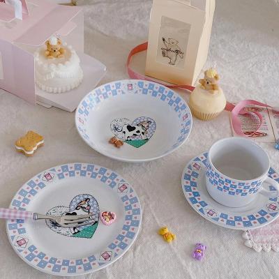 China Retro Loving Cow Dinner Dish Home Fruit Salad Bowl Cake French Ceramic Viable Steak Pizza Central Statistical Western Dishes for sale