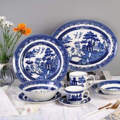 China Retro Household Viable Dish Dinner Plate Steak Dish Porcelain Coffee Cup Saucer Cup and Ceramic Dishes Sets for sale