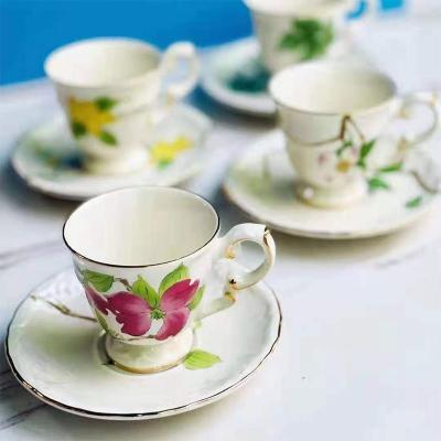 China Viable English Afternoon Tea Set Drinkware Fine Flower Pattern Bone China Coffee Cup and Saucer Set for sale