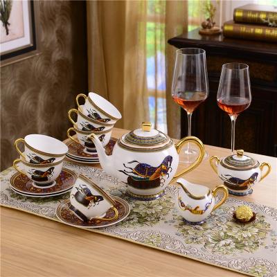 China 15 Pcs War Horse Viable Promotional Luxury Nordic Dining Bone China Fine Coffee and Tea Sets for sale