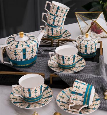 China Viable Wholesale 15 Pcs Western Royal Home Decors Ceramic Coffee And Tea Set With Gold Handle for sale