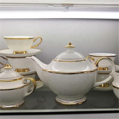 China New Color Sustainable Luxury White Edge Gold Ceramic Coffee And Tea Sets for sale