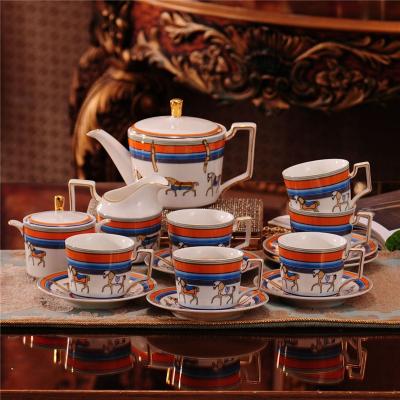 China New 17 PCs Viable Art Horse Gilding Ceramic Luxury Nordic Coffee and Tea Sets for sale