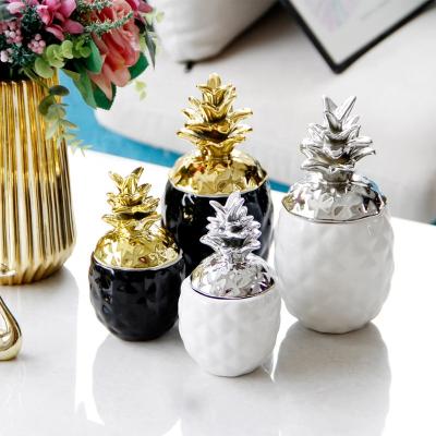 China Nordic ceramic jar decoration minimalist fashion pineapple decors storage jar home jar for sale