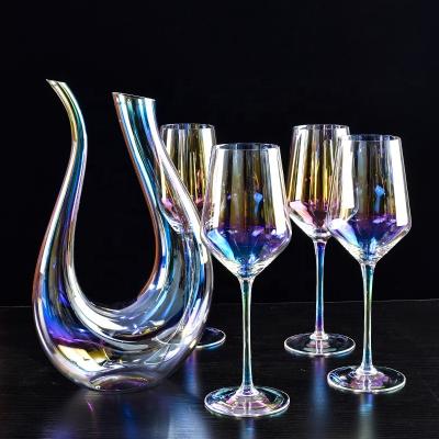 China Viable Luxury Crystal Colorful Glass Wine Decanter Red Wine Goblet Set for sale