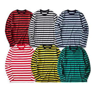 China Anti-Wrinkle T Shirts Unisex Round Neck Striped Long Sleeve T Shirt Men's Casual Top for sale