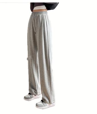 China 2022 Summer Autumn Gray Women Breathable Pants Loose Straight High Waist Wide Leg Sports Loose Trousers Jogging Sweatpants for sale