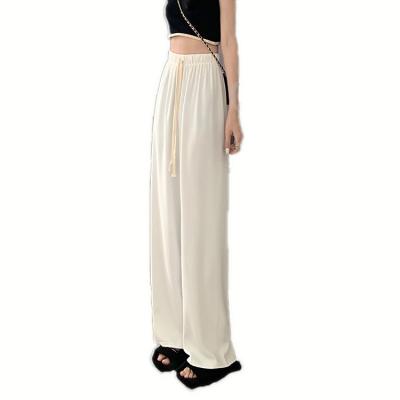 China Anti-wrinkle Wide Leg Pants Women's Loose Straight Drawstring 2022 Summer High Waist Pants Female Casual Pink White Pants for sale