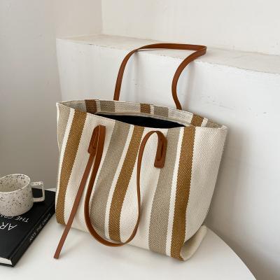 China Wholesale Canvas Tote Bag Tote Bags Straps Shoulder Crossbody Stripe Other Big Fashion Women for sale