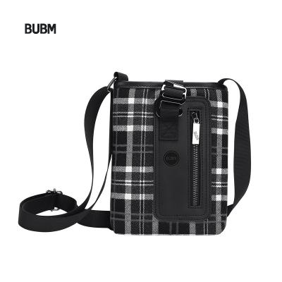 China BUBM 2021 Waterproof High Quality Tartan Leather Trimmed Travel Shoulder Side Bag For Phone Tablet for sale