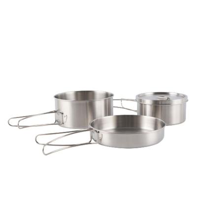 China Wholesale Cheap 304 Stainless Steel 2 3 Person Raising Pot Outdoor Camping Cookware Cooking Set for sale