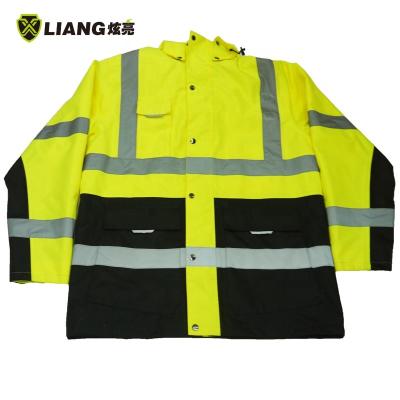 China High Visibility Breathable Two Tone Elastic Jacket Cuffs Reflective Workwear Safety Coat Winter Safety Jacket Construction Uniform for sale