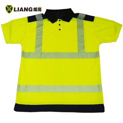 China Light Moisture Wicking High Visibility T-shirt Short Sleeved 100% Polyester POLO Bird Eyes Two Tone Knit Heat Transfer Tape Men's Reflective Polo Shirt for sale