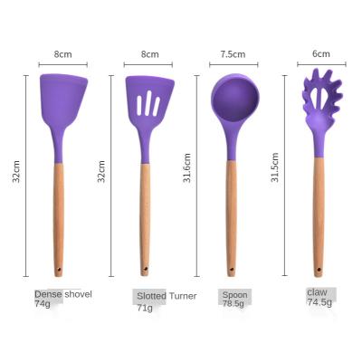 China Sustainable 12 Pieces In 1 Set Silicone Kitchen Accessories Cooking Tools Kitchenware Silicone Kitchen Utensils With Wooden Handles for sale